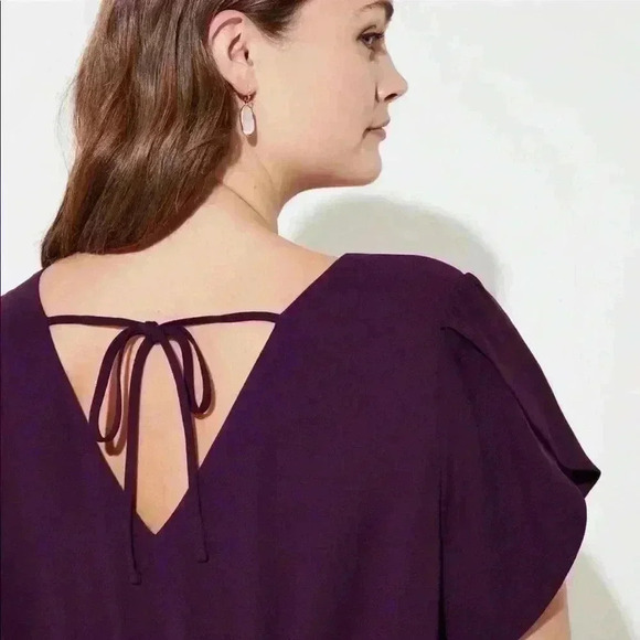 Loft Plus‎ Size Purple Petal Flutter Sleeve Tie Back Jumpsuit Size 24 NWT - Picture 3 of 14